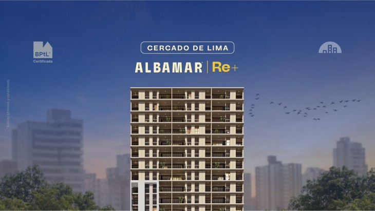 Fachada principal del proyecto Albamar | Re+ en Cercado de lima