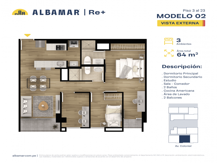 Plano del modelo MODELO 2 del proyecto Albamar | Re+ en Cercado de lima
