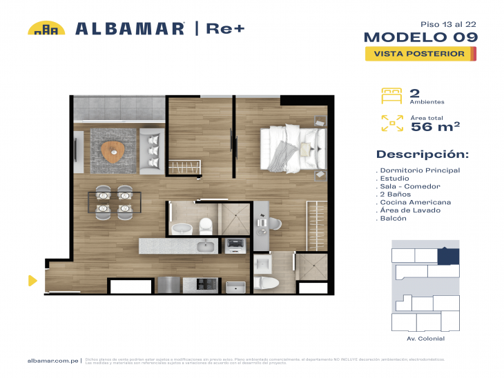 Plano del modelo MODELO 9 del proyecto Albamar | Re+ en Cercado de lima