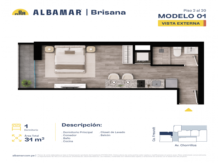 Plano del modelo A del proyecto Albamar | Brisana en Chorrillos
