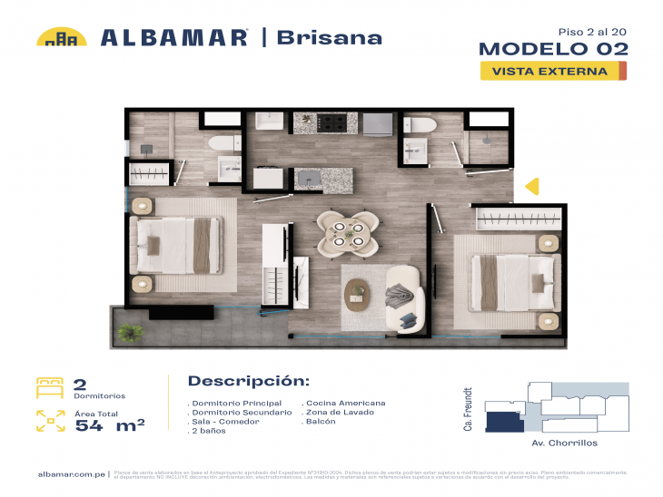 Plano del modelo B del proyecto Albamar | Brisana en Chorrillos