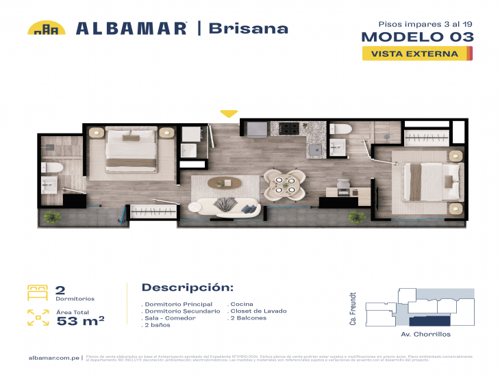 Plano del modelo C del proyecto Albamar | Brisana en Chorrillos