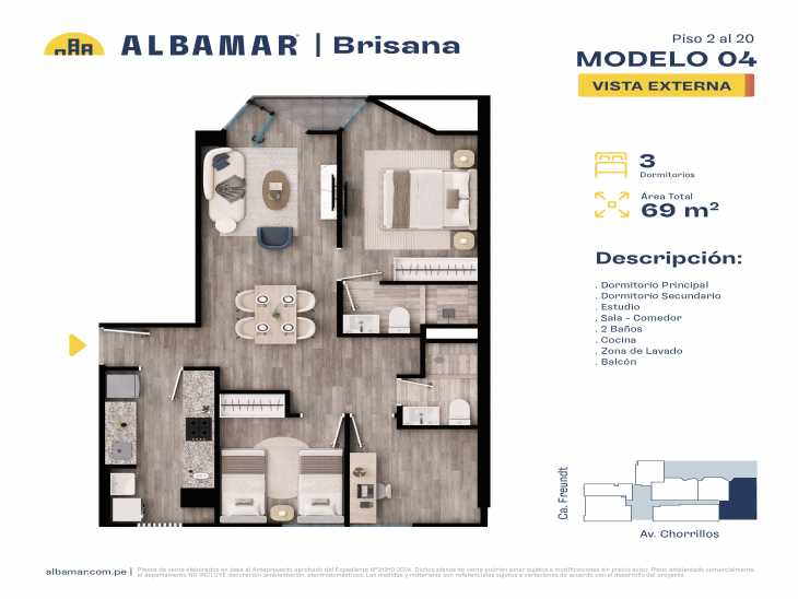 Plano del modelo D del proyecto Albamar | Brisana en Chorrillos