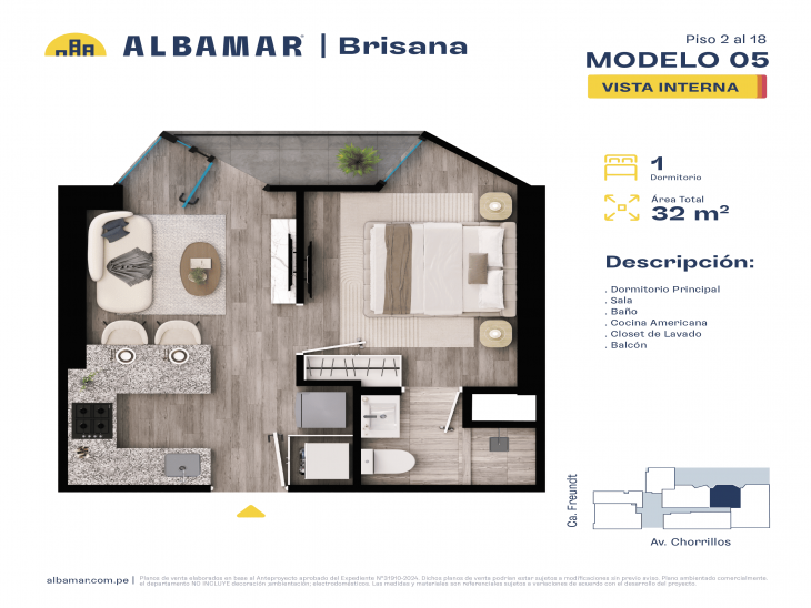 Plano del modelo E del proyecto Albamar | Brisana en Chorrillos