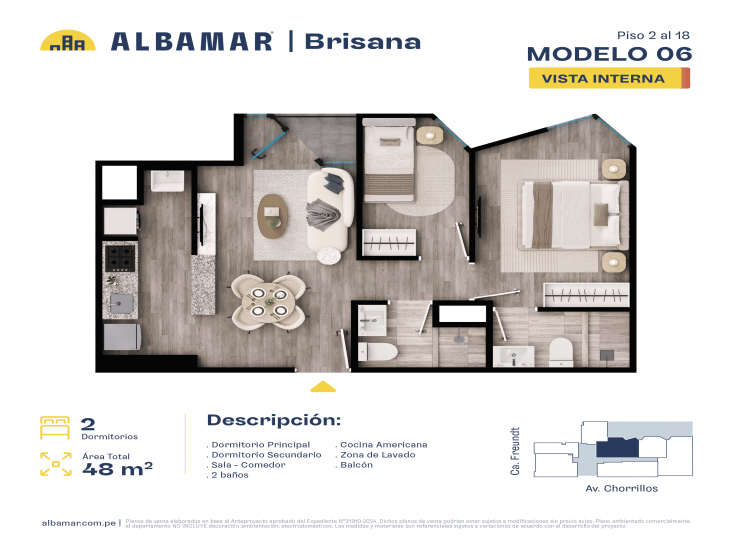 Plano del modelo F del proyecto Albamar | Brisana en Chorrillos