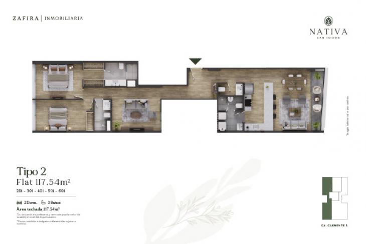 Plano del modelo TIPO 2 del proyecto Nativa en San Isidro