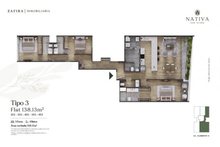 Plano del modelo TIPO 3 del proyecto Nativa en San Isidro
