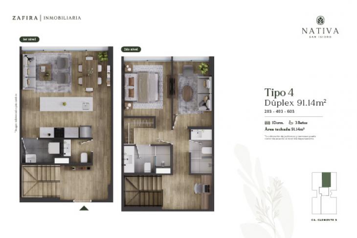 Plano del modelo TIPO 4 del proyecto Nativa en San Isidro