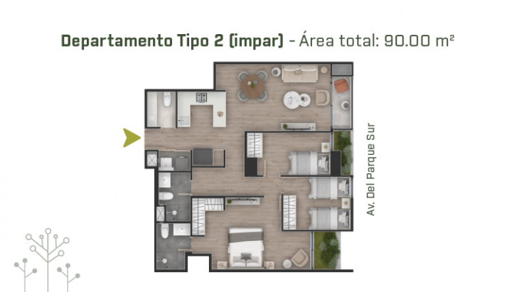 Plano del modelo TIPO 02-PISO IMPAR del proyecto PRAD en San Borja
