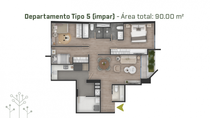 Plano del modelo TIPO 05-PISO IMPAR del proyecto PRAD en San Borja