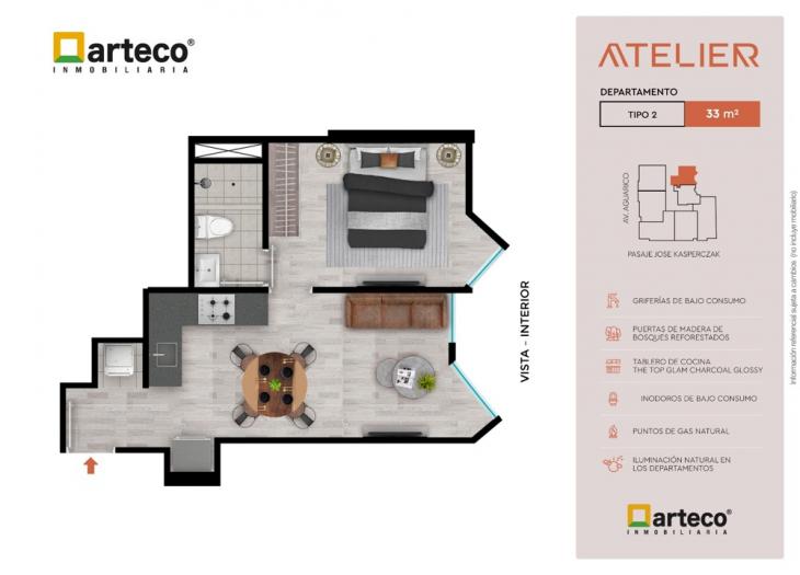 Plano del modelo Tipo 2 del proyecto Arteco | Atelier en Breña