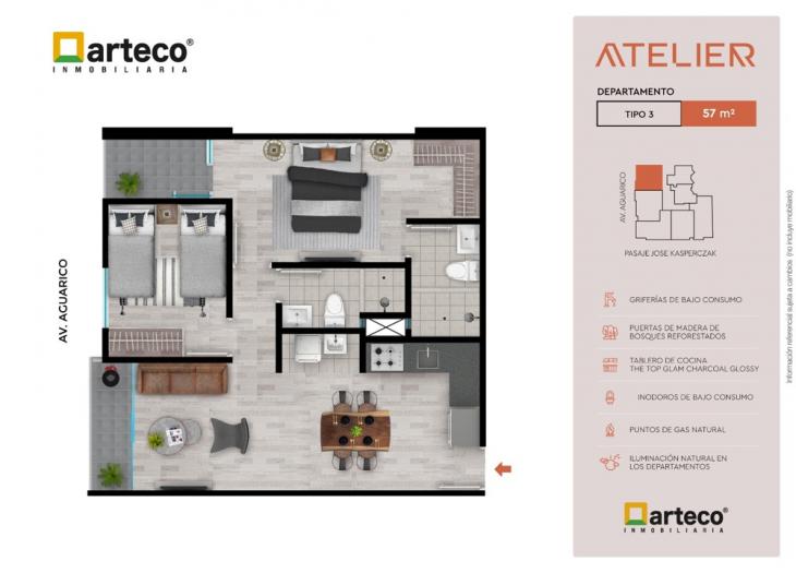 Plano del modelo Tipo 3 del proyecto Arteco | Atelier en Breña