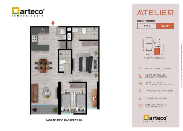 Plano del modelo Tipo 6 del proyecto Arteco | Atelier en Breña