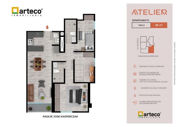 Plano del modelo Tipo 9 del proyecto Arteco | Atelier en Breña