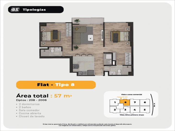 Plano del modelo Dpto. 8 del proyecto Las Lomas Residencial Ecoamigable en Rimac