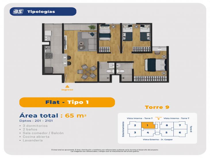 Plano del modelo TORRE 9-FLAT-TIPO 1 del proyecto Alameda Central Condominio - Torre 7 en Cercado de lima
