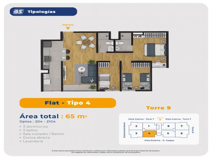 Plano del modelo TORRE 9-FLAT-TIPO 4 del proyecto Alameda Central Condominio - Torre 7 en Cercado de lima