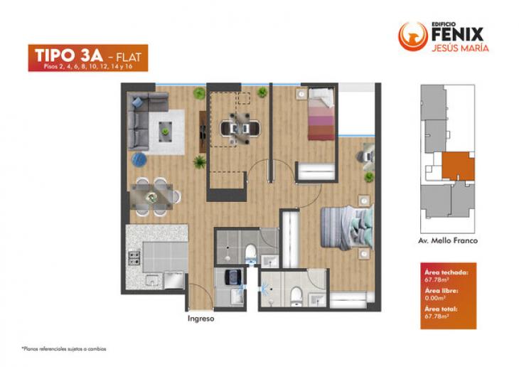 Plano del modelo Tipo 3A del proyecto Edificio Fenix en Jesus Maria