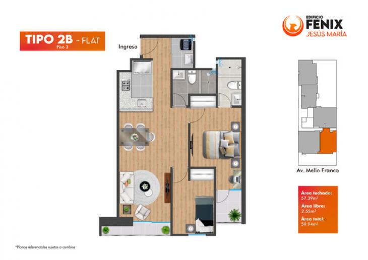 Plano del modelo Tipo 2B del proyecto Edificio Fenix en Jesus Maria