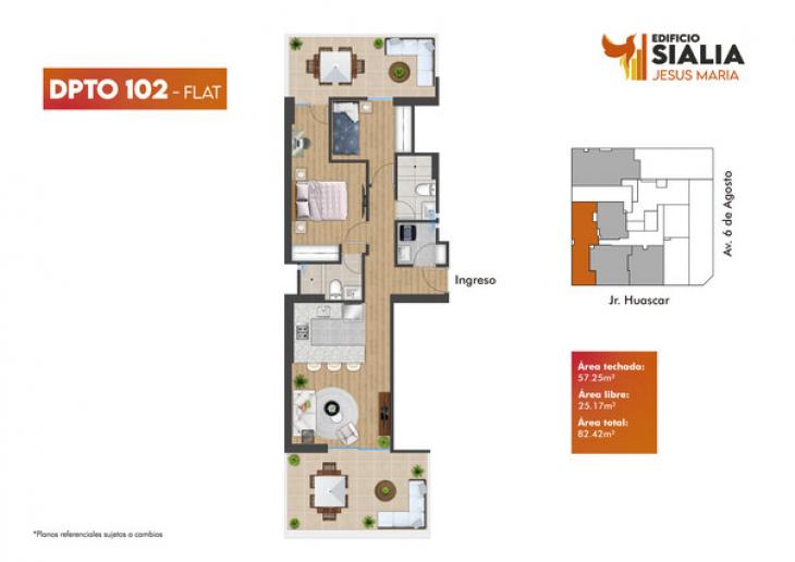 Plano del modelo Tipo 102 del proyecto Edificio Sialia en Jesus Maria