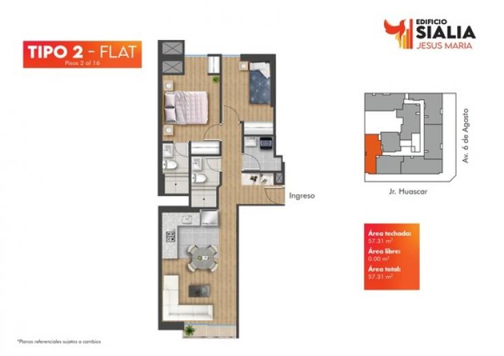 Plano del modelo Tipo 2 del proyecto Edificio Sialia en Jesus Maria