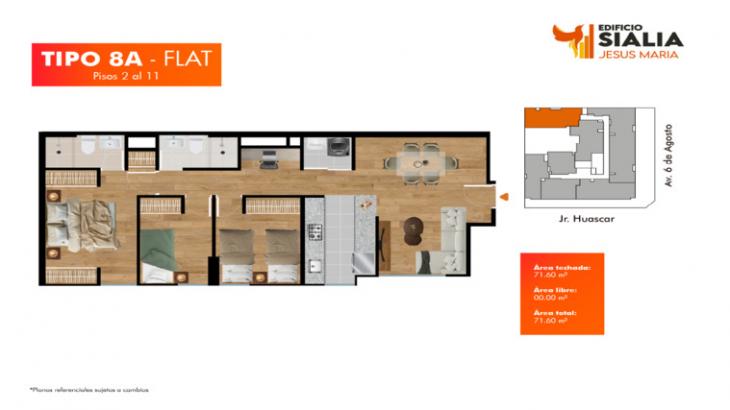 Plano del modelo Tipo 8A del proyecto Edificio Sialia en Jesus Maria