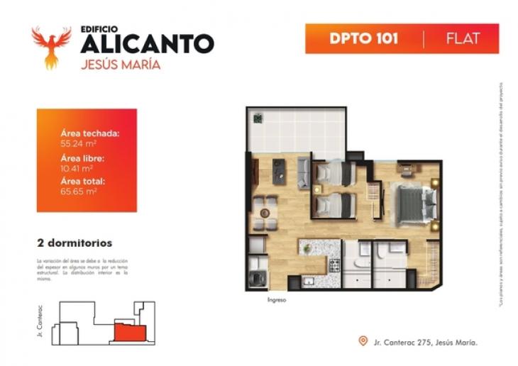 Plano del modelo Tipo 101 del proyecto Alicanto en Jesus Maria