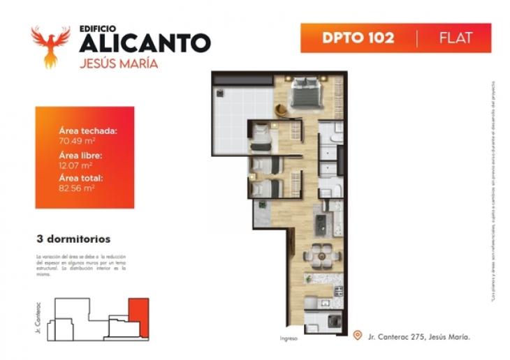 Plano del modelo Tipo 102 del proyecto Alicanto en Jesus Maria