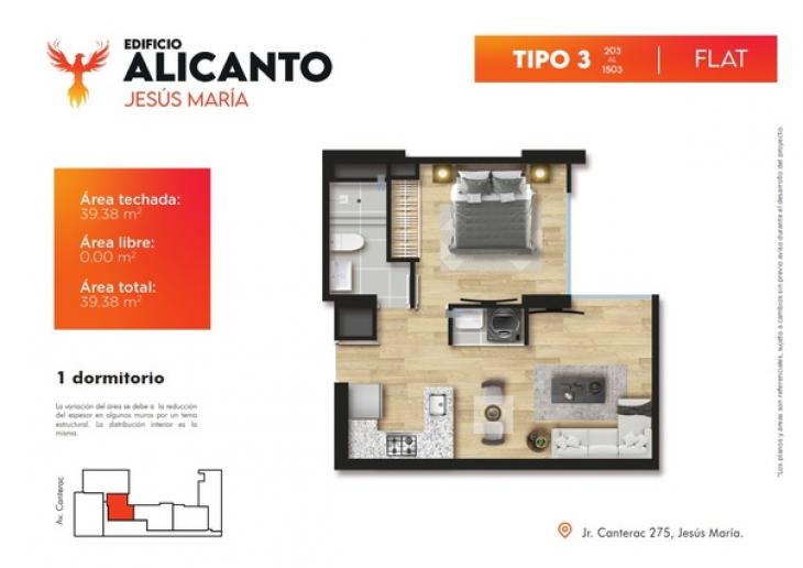Plano del modelo Tipo 3 del proyecto Alicanto en Jesus Maria