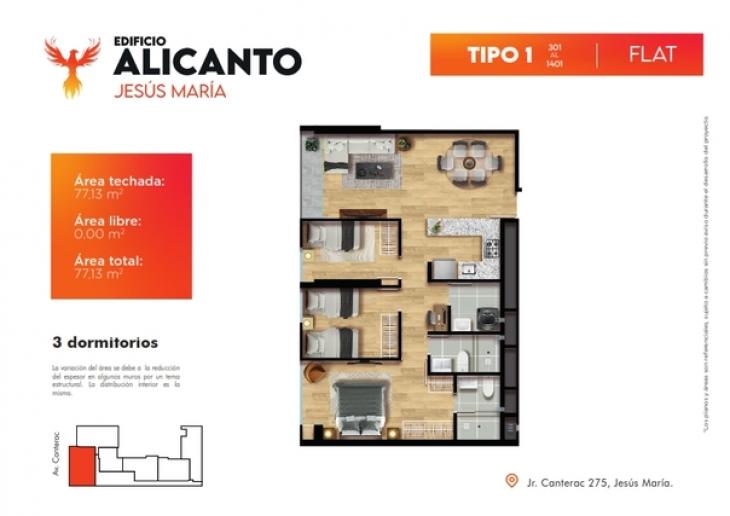 Plano del modelo Tipo 1 del proyecto Alicanto en Jesus Maria