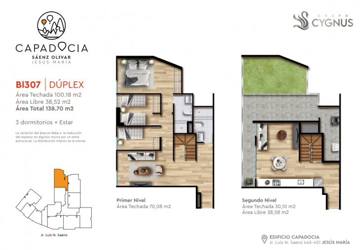Plano del modelo B-I307 del proyecto Capadocia en Jesus Maria