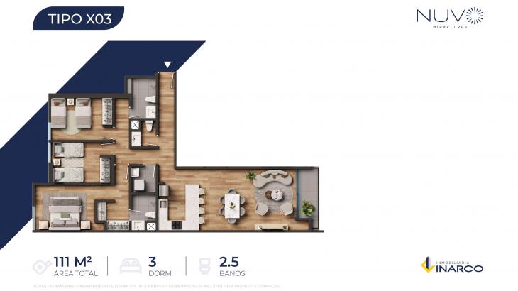 Plano del modelo TIPO 3 del proyecto Nuvo en Miraflores