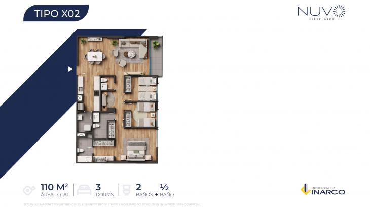 Plano del modelo TIPO 2 del proyecto Nuvo en Miraflores