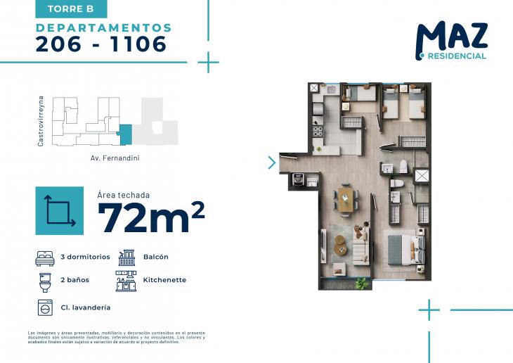 Plano del modelo B - Tipo X06 del proyecto MAZ Etapa 2 en Breña