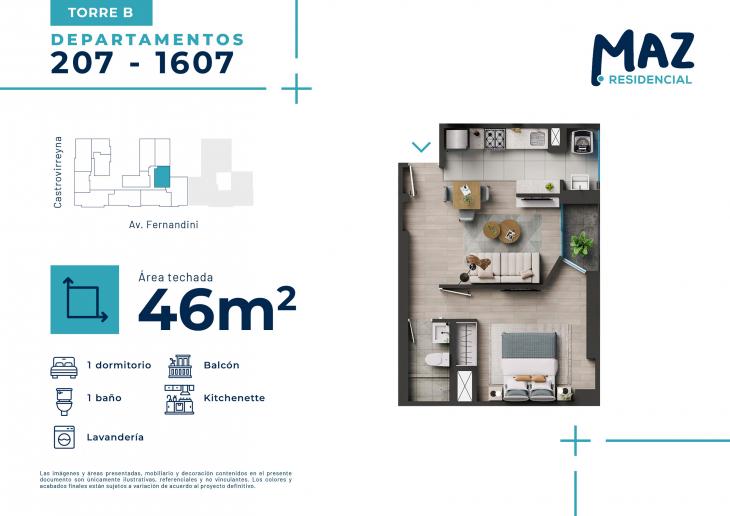 Plano del modelo B - Tipo X07 del proyecto MAZ Etapa 2 en Breña