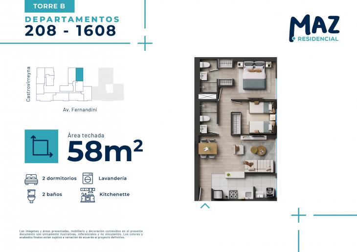 Plano del modelo B - Tipo X08 del proyecto MAZ Etapa 2 en Breña