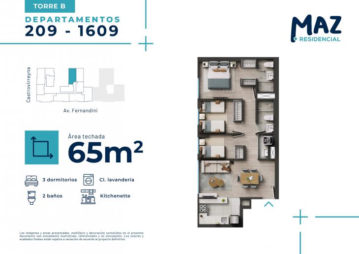 Plano del modelo B - Tipo X09 del proyecto MAZ Etapa 2 en Breña