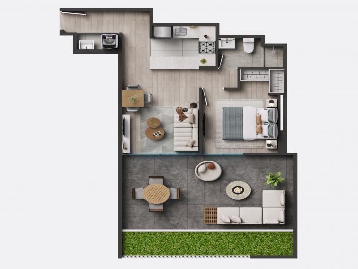 Plano del modelo B - Tipo 104 del proyecto MAZ Etapa 2 en Breña