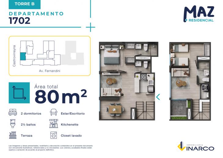 Plano del modelo B - Tipo 1702 del proyecto MAZ Etapa 2 en Breña