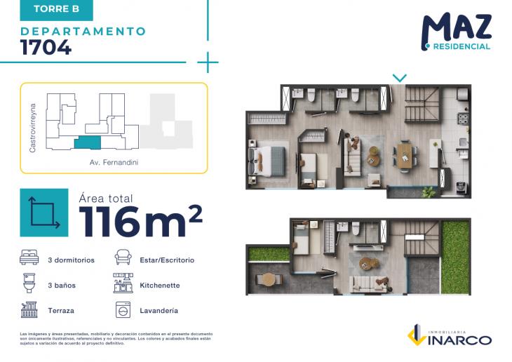 Plano del modelo B - Tipo 1704 del proyecto MAZ Etapa 2 en Breña