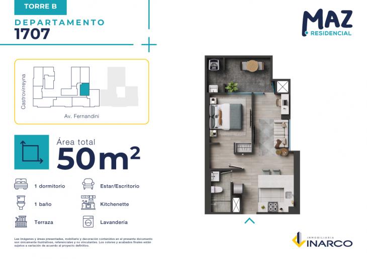 Plano del modelo B - Tipo 1707 del proyecto MAZ Etapa 2 en Breña