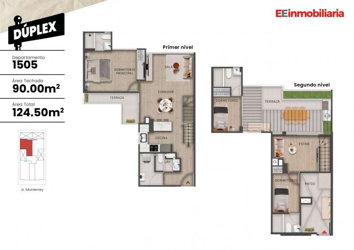Plano del modelo Duplex 1505 del proyecto Central Home Chacarilla en Santiago De Surco