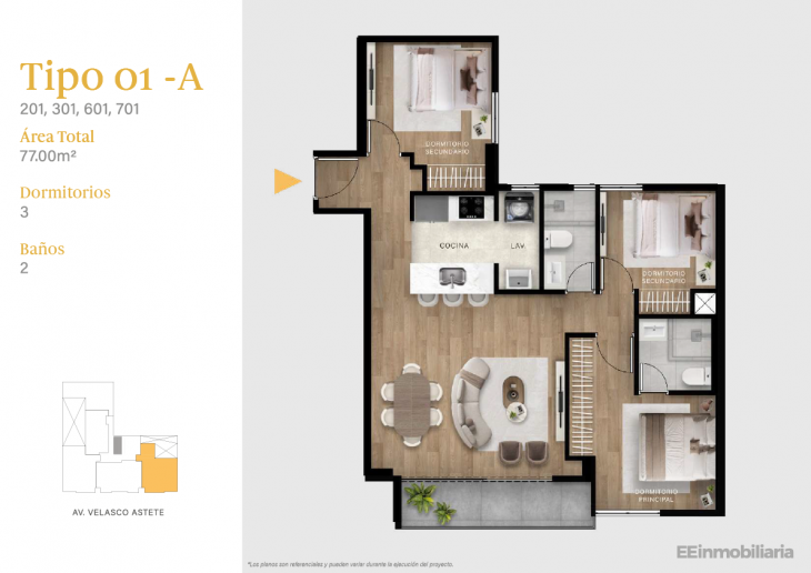 Plano del modelo TIPO 01-A del proyecto Velasco Astete en Santiago De Surco