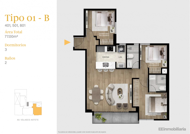 Plano del modelo TIPO 01-B del proyecto Velasco Astete en Santiago De Surco