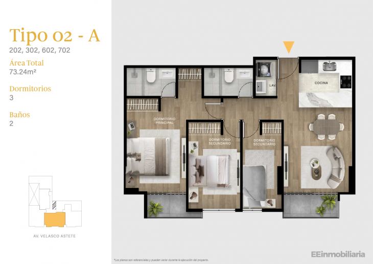 Plano del modelo TIPO 02-A del proyecto Velasco Astete en Santiago De Surco