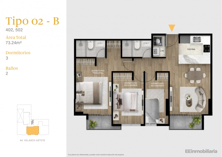 Plano del modelo TIPO 02-B del proyecto Velasco Astete en Santiago De Surco
