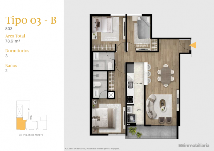 Plano del modelo TIPO 03-B del proyecto Velasco Astete en Santiago De Surco