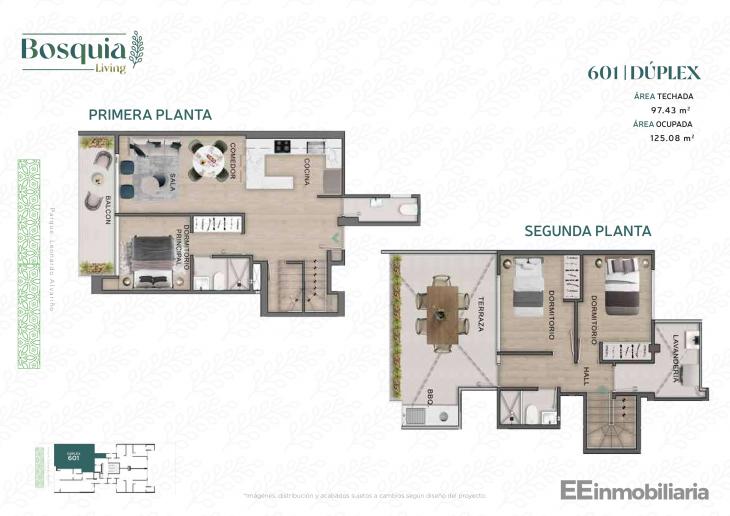 Plano del modelo DUPLEX 601 del proyecto Bosquia Living en Santiago De Surco