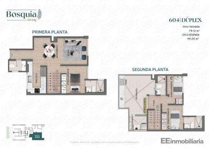 Plano del modelo DUPLEX 604 del proyecto Bosquia Living en Santiago De Surco