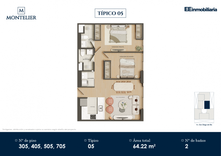 Plano del modelo Típico 5 del proyecto Montelier en Santiago De Surco